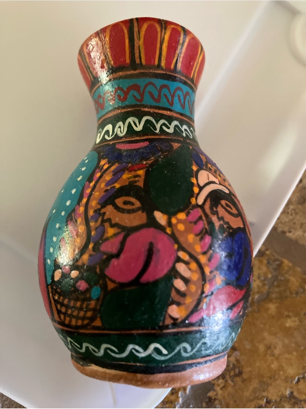 Hand painted Mexico miniature vase 3.5”